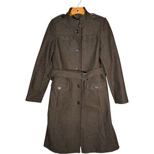 Banana Republic Green Wool Mid Length Coat Military Belted Classic S